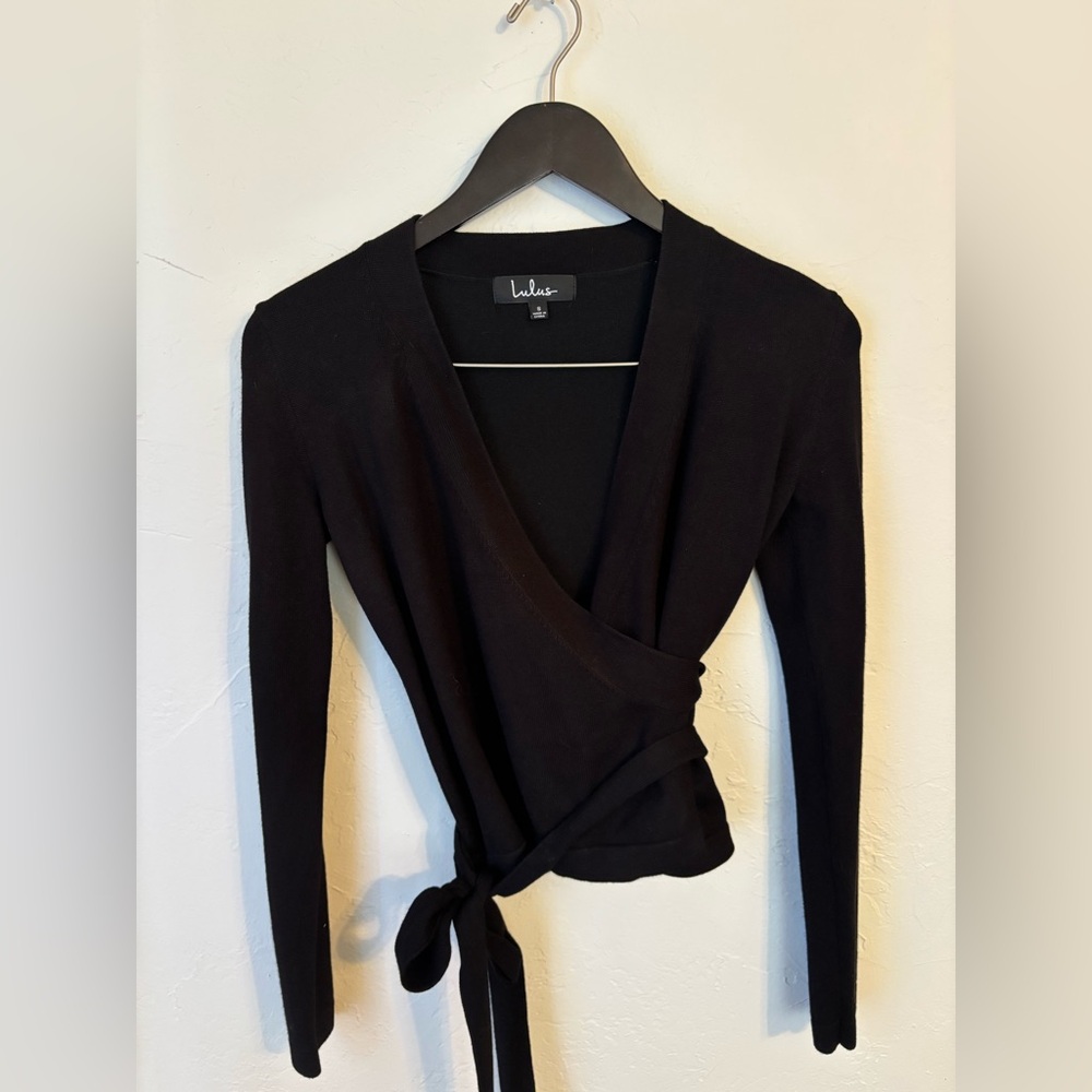 Lulus Black Knit Wrap Top – Size Small - Picture 5 of 8